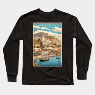 Agios Nikolaos Greece Vintage Tourism Travel Long Sleeve T-Shirt